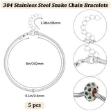 304 Stainless Steel Flat Snake Chain Bracelets, Stainless Steel Color, 8 inch(20.2cm)