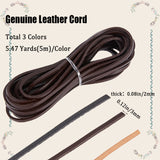 Cowhide Leather Cord, Leather Jewelry Cord, Jewelry DIY Making Cord, Flat, Mixed Color, 3x2mm, about 5.47 Yards(5m)/color, 3 colors, 15m/set