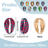 50Pcs 10 Styles Printed Alloy Connector Charms, Cowrie Shell Shaped Links, Mixed Patterns, Mixed Color, 16x11x3.5mm, 5pcs/color