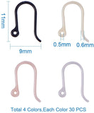 Plastic Earring Hooks, with Horizontal Loop, Mixed Color, 11x9x0.6mm, 22 Gauge, Hole: 0.5mm, 30pcs/color, 120pcs/box