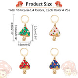 16Pcs 4 Color Alloy Enamel Mushroom Charms Locking Stitch Markers, with Gold Tone 304 Stainless Steel Leverback Earring Findings, Mixed Color, 38mm, Pin: 1x0.8mm, 4Pcs/color