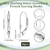 4 Pairs 925 Sterling Silver Leverback Hoop Earring Findings, with Horizontal Loops, Silver, 16x9x3mm, Hole: 1mm