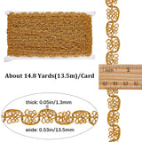 13.5M Metallic Yarn Ribbons, Jacquard Ribbon, Braided Lace Ribbons, Garment Accessories, Gold, 1/2 inch(13.5mm), about 14.76 Yards(13.5m)/Card