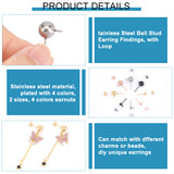 16Pcs 8 Style 304 Stainless Steel Ball Stud Earring Findings, with Loop, 16Pcs Brass & Iron & 304 Stainless Steel Ear Nuts/Earring Backs, Mixed Color, 15~20x7~11x4~8mm, Hole: 1.7~2mm, Pin: 0.7~0.8mm, 2Pcs/style