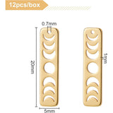 12Pcs Brass Moon Phase Bar Pendants, Long-Lasting Plated, Rectangle, Real 18K Gold Plated, 20x5x1mm, Hole: 0.7mm
