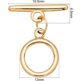 Brass Toggle Clasps, for DIY Jewelry Making, Ring, Real 18K Gold Plated, Ring: 13x1.5mm, Bar: 19.5x6.5x2mm, Hole: 1.6mm/2.5mm, 10sets/box