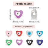 80Pcs 8 Colors CCB Plastic Beads, with Enamel, Platinum, Heart with Evil Eye, Mixed Color, 8x8x6mm, Hole: 2mm, 10pcs/color