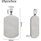 201 Stainless Steel Rectangle Big Pendants, Stamping Blank Tag, with Alloy Snap on Bails, Stainless Steel Color, 50x26x2mm, Hole: 6x4.5mm, 25pcs/box