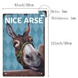 Tinplate Sign Poster, Vertical, for Home Wall Decoration, Rectangle with Word Nice Arse, Donkey Pattern, 300x200x0.5mm