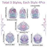 20Pcs 5 Style Halloween Printed Acrylic Pendants, Mixed Shapes, Mixed Color, 38~43x32.5~43x2~2.3mm, Hole: 2~2.3mm, 4pcs/style