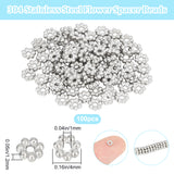 100Pcs 304 Stainless Steel Spacer Beads, Flower, Granulated Beads, Stainless Steel Color, 4x1.2mm, Hole: 1mm