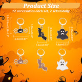 Halloween Theme Alloy Enamel Ghost/Spider/Bat Locking Stitch Markers, Golden Tone 304 Stainless Steel Clasp Stitch Marker, Mixed Color, 1.9~3.9cm, 12pcs/set