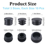 30Pcs 3 Styles Plastic Hole Plugs, Snap in Hole Plugs, Post Pipe Insert End Caps, for Furniture Fencing, Round, Black, 20~30x9.5~21mm, 10pcs/style