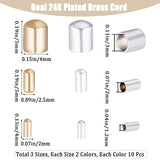 60pcs 6 styles Brass Cord End, End Caps, Column, Long-Lasting Plated, Mixed Color, 4~5x2~2.5mm, Inner Diameter: 1.2mm