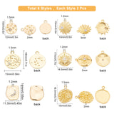 18Pcs 6 Style Brass Micro Pave Clear Cubic Zirconia Pendants & Alloy Rhinestone Pendants, Flat Round & Hexagon & Rectangle & Teardrop, Real 18K Gold Plated, 3pcs/style