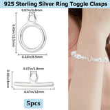 5 Sets 925 Sterling Silver Ring Toggle Clasps, Silver, Ring: 11.5x8.5mm, Bar: 12x4mm, Hole: 1.8mm