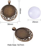 DIY Pendant Jewelry, with Tibetan Style Alloy Pendant Cabochon Settings, Flat Round with Stars, Transparent Glass Cabochons, Mixed Color, Cabochon Setting: 44x36x2mm, Hole: 5x7mm, Cabochon: 24.5~25x6~7mm, 38pcs/set