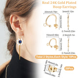 20Pcs 2 Style 304 Stainless Steel C-shape Stud Earrings, Half Hoop Earring Findings, with Horizontal Loops and 20Pcs Ear Nuts, Golden, 19x15x2.5mm, 24x20x3mm, Pin: 0.7mm, 10Pcs/style