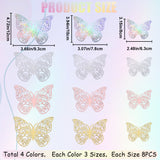 8 Sets 4 Colors PET Mirror Wall Stickers, with Glue Stickers, for Home Living Room Bedroom Decoration, 3D Butterfly, Mixed Color, 59.5~90x78~118x0.2mm, 2 set/color