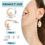 10Pcs Brass Micro Pave Cubic Clear Zirconia Moon & Star Stud Earring Findings, with Vertical Loops, Nickel Free, with 30Pcs Plastic Ear Nuts, Real 18K Gold Plated, 8x7mm, Hole: 0.8mm, Pin: 0.7mm