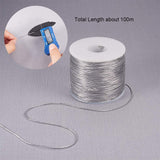 Round Elastic Cord, with Polyester Outside and Rubber Inside, Silver, 1mm, 100m/roll