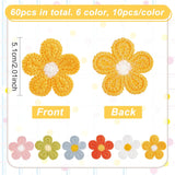 60Pcs 6 Colors  Ornament Accessories, Polyester Computerized Embroidery Cloth Iron On/Sew On Patches, Appliques, Flower, Mixed Color, 51mm, 10pcs/color