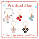 5Pcs 5 Colors Solid Color Sakura Enamel Keychain, with Alloy Findings, for Keychain Mobile Phone Bag Pendant Decoration, Mixed Color, 7.6cm, 1pc/color