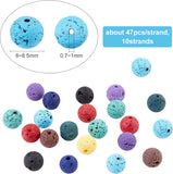 Natural Lava Rock Beads Strands, Dyed, Round, Mixed Color, 8~8.5mm, Hole: 0.7~1mm, about 47pcs/strand, 14.96 inch(38cm), 10strands/set