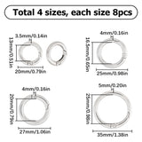 32Pcs 4 Styles Zinc Alloy Spring Gate Rings, O Rings, Platinum, 20~33x3.5~54mm, Inner Diameter: 13~26mm, 8pcs/style