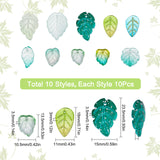 100Pcs 10 Style Transparent Glass Pendants, Strawberry Leaf, Mixed Color, 10pcs/style