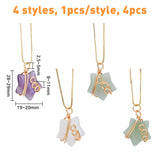 4Pcs Natural Mixed Stone Pendants, Star Charm, with Golden Tone Copper Wire Wrapped, 28~29x19~20x9~11mm, Hole: 2.5~3mm