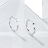 2Pcs Rhodium Plated 925 Sterling Silver Cuff Earrings, Ring with Round, Non Piercing Jewelry, Platinum, 12x1mm