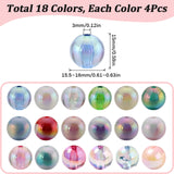 72Pcs 18 Style UV Plating Rainbow Iridescent Acrylic Beads, Round, Mixed Color, 15~16x15~16mm, Hole: 2.7~3mm, 4pcs/style