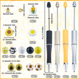 DIY Beadable Pen Making Kit, Including Wood Sunflower & Tartan Beads, Plastic Beadable Pens, Yellow, 102Pcs/bag