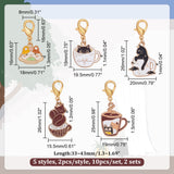 Cat & Coffee Cup Stitch Markers, Alloy Enamel Crochet Lobster Clasp Charms, Locking Stitch Marker with Wine Glass Charm Ring, Mixed Color, 3.3~4.3cm, 5 style, 2pcs/style, 10pcs/set