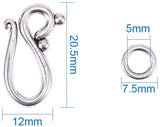 Tibetan Silver Hook and Eye Clasps, Lead Free and Cadmium Free, teardrop, Antique Silver, 20.5x12mm, 7.5mm, Hole:  5mm