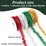 4 Rolls 4 Colors Shiny Tinsel Hanging Garland, For Xmas/Wedding/Birthday Party Decoration, Mixed Color, 18~20mm, about 5 yards/roll, 1 roll/color