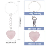 8Pcs Heart Gemstone Pendant Keychain, with Iron Findings, 8.3cm