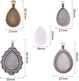 DIY Pendant Findings, with Tibetan Style Alloy Pendant Cabochon Settings and Transparent Glass Cabochons, teardrop, Mixed Color, Pendant: Tray: 25x18mm, 36.5~54.5x21~35x2~3mm, Cabochon: 25x18x5mm, 48pcs/box