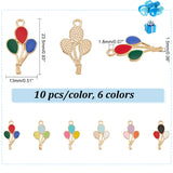 60Pcs 6 Colors Alloy Enamel Pendants, Balloon Charms, Mixed Color, 23.5x13x1.5mm, Hole: 1.8mm, 10pcs/color