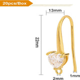 Brass Cubic Zirconia Earring Hooks, Ear Wire, Real 18K Gold Plated, 22x13mm, Hole: 2mm, 18 Gauge, Pin: 1mm, 20pcs/box
