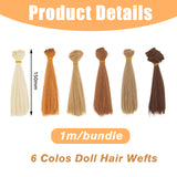 6 Bundles 6 Colors New Ladies Hair Accessories, Long & Straight Magic Tape Ponytail Hair Doll Wig Hair, for DIY Girls BJD Makings Accessories, Mixed Color, 150mm, 1m/bundle, 1 bundle/color