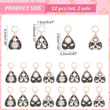 Alloy Enamel Talking Board Pendant Stitch Markers, Crochet Leverback Hoop Charms, Locking Stitch Marker with Wine Glass Charm Ring, Heart with Sun/Cat/Word Pattern, Golden, 4.2cm, 4 style, 3pcs/style, 12pcs/set