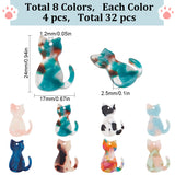 32Pcs 8 Colors Opaque Acrylic Pendants, Cat Charms, 4pcs/style, Mixed Color, 24x17x2.5mm, Hole: 1.2mm