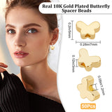 50Pcs Brass Beads, Long-Lasting Plated, Butterfly, Real 18K Gold Plated, 5x7x3mm, Hole: 1.2mm