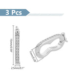 3Pcs Sterling Silver Cubic Zirconia Twister Clasps, with 925 Stamp, Platinum, 15x7x2.5mm
