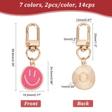 14Pcs 7 Colors Smiling Face Enamel Pendant Decorations, with Light Gold Tone Alloy Clasp, Flat Round, Mixed Color, 59.6mm, Smiling Face: 24.5x19.5x1mm, 2pcs/color