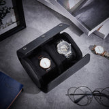 PU Imitation Leather Bracelet/Watch Display Boxes, with Two Slots, Black, 15.2x10.1cm