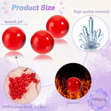 100Pcs Glass Bead, No Hole, Round, Red, 6mm