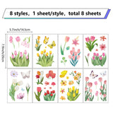 8 Sheets 8 Styles PVC Waterproof Wall Stickers, Self-Adhesive Decals, for Window or Stairway Home Decoration, Rectangle, Flower, 200x145mm, about 1 sheets/style
